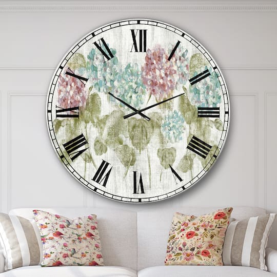Designart 'Red And Blue Vibrant Hydrangea Flowers Farmhouse Wall Clock